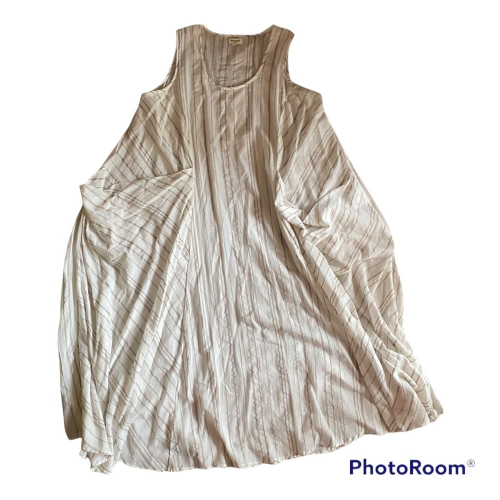 World Market Tank Tunic Dress with Large Pockets, L/XL, Cream/Tan Striped